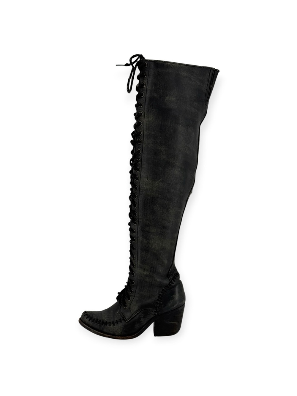 Jeffrey Campbell Black Over-the-Knee Lace-Up Western Block Heel Boot